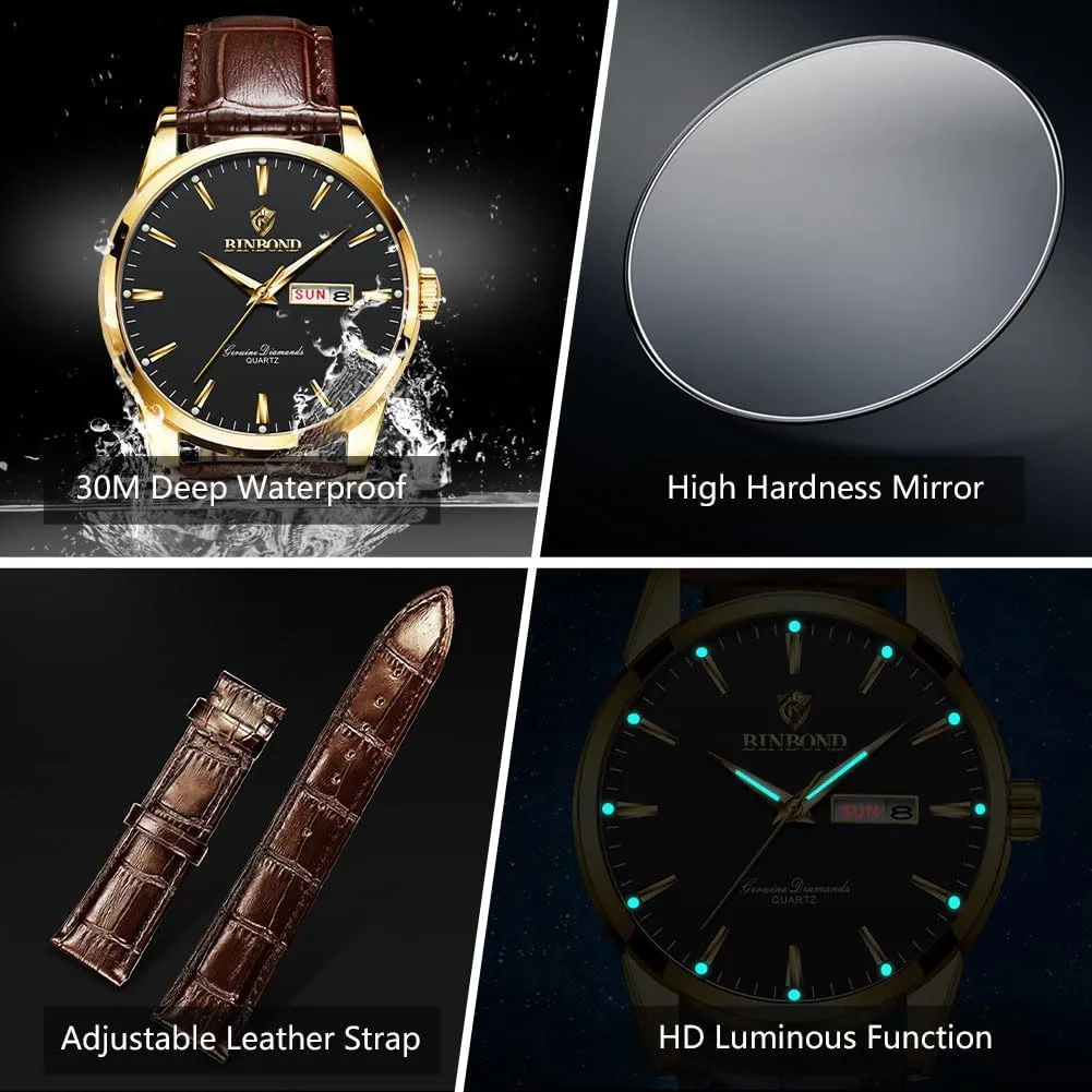 Gift for Men Brown Leather Watches integral opal for Men Luxury Dress Business with Date Classic Casual Men's Wrist Watches Waterproof Luminous 