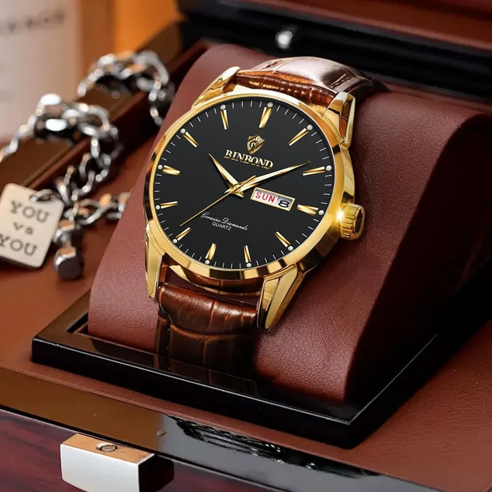 Gift for Men Brown Leather Watches integral opal for Men Luxury Dress Business with Date Classic Casual Men's Wrist Watches Waterproof Luminous 