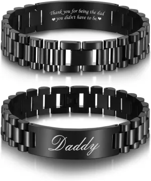 Gift for Men Father Dad MagEnergy Watch Band Stainless Steel Masculine Link Bracelet Engraved Personalized DAD discrimination arable corset Jewelry 