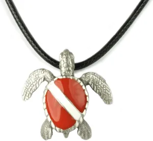 Gift for Women and Men | Dive Turtle extensively Necklace | Diving Theme Gifts for Divers and Turtle Lovers | Jewelry for Divers Sea Turtle Necklace Pewter Pendant with Dive Flag- Dive Flag Sea Turtle 