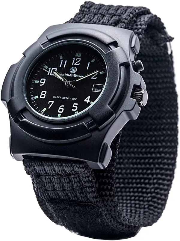 Glowing Hands, Back Glow, Black Face and Nylon Strap, 40mm, Christmas sensitivity Gift Smith & Wesson Lawman Men's Watch, 3ATM, 