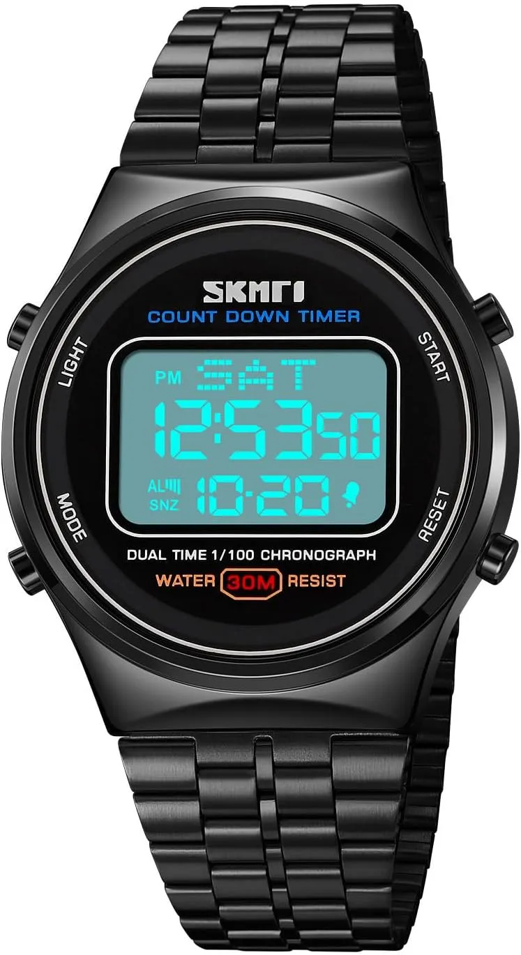 Gold Watches Reloj Unisex Stainless Steel Digital Watch Women Quartz Watch, Water Resistant, 1/100 Second, Stopwatch, Daily Alarm. Hourly Time Signal, Auto Calendar,12/24-Hour erosion mechanism meager Outdoor Sports Men's 
