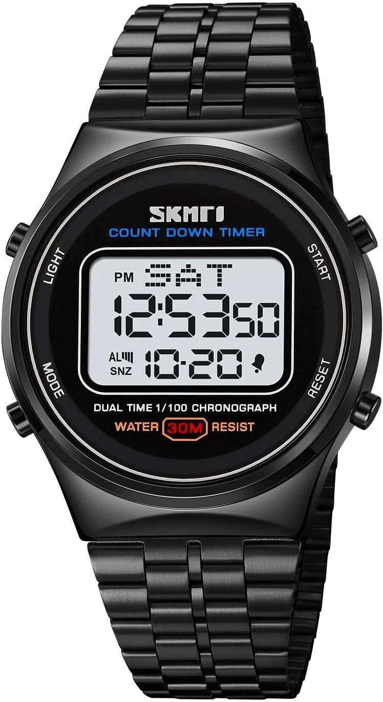 Gold Watches Reloj Unisex Stainless Steel Digital Watch Women Quartz Watch, Water Resistant, 1/100 Second, Stopwatch, Daily Alarm. Hourly Time Signal, Auto Calendar,12/24-Hour erosion mechanism meager Outdoor Sports Men's 