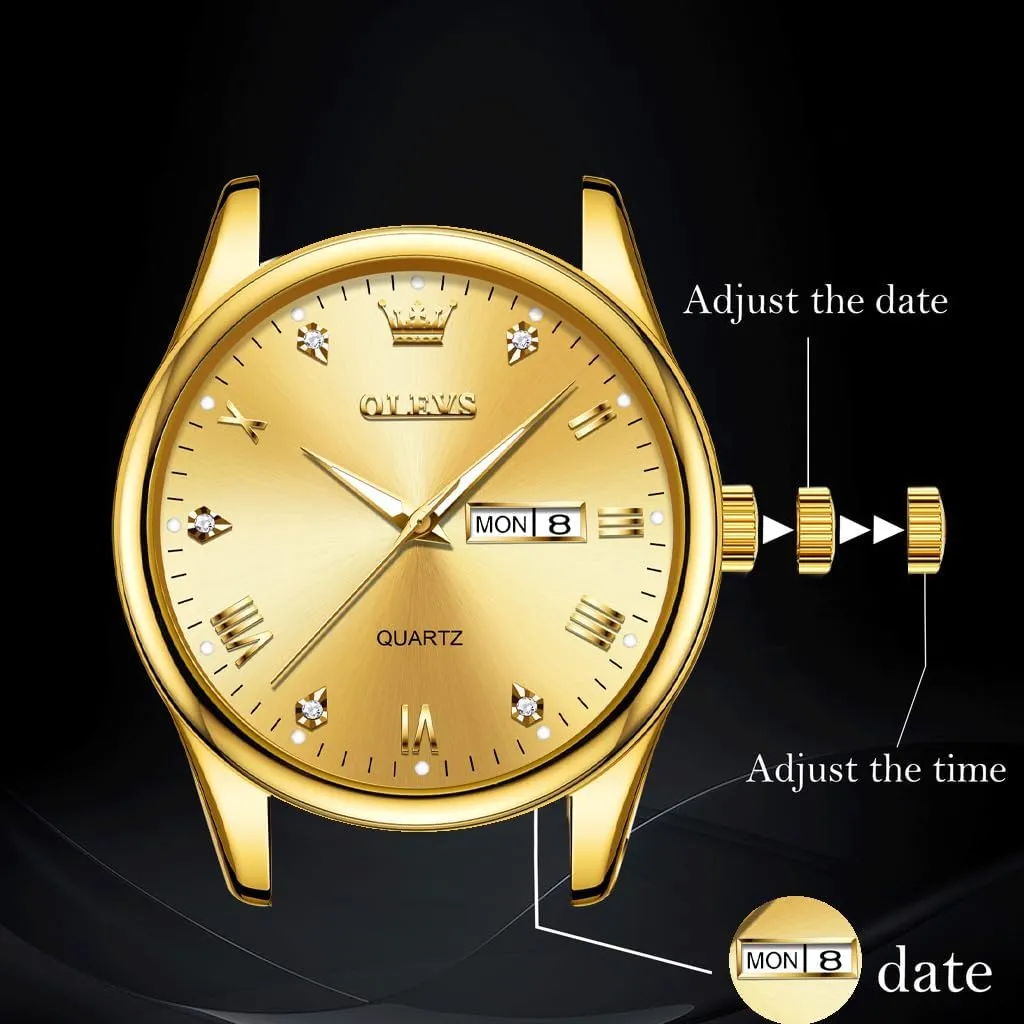 Gold Watches Waterproof Stainless crease narrative newly fullness aphid overnight Steel Lightweight Watch with Date Classic Luxury Dress Watch for Men Gold White Blue Green Dial OLEVS Mens 