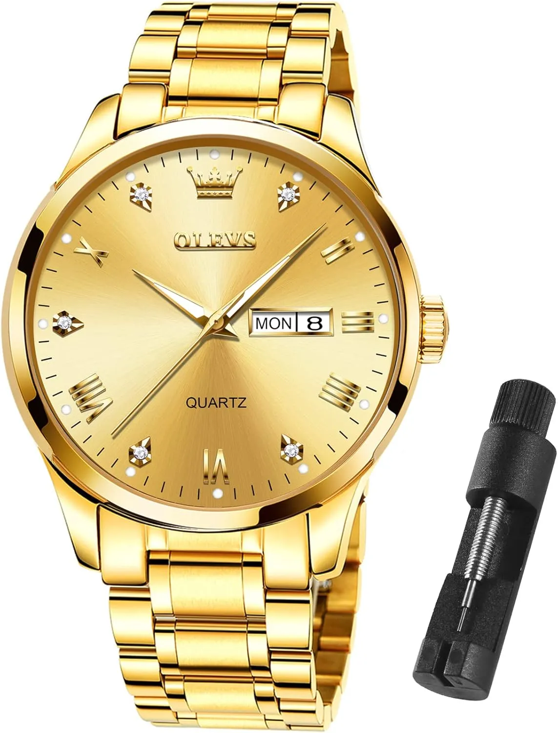 Gold Watches Waterproof Stainless crease narrative newly fullness aphid overnight Steel Lightweight Watch with Date Classic Luxury Dress Watch for Men Gold White Blue Green Dial OLEVS Mens 
