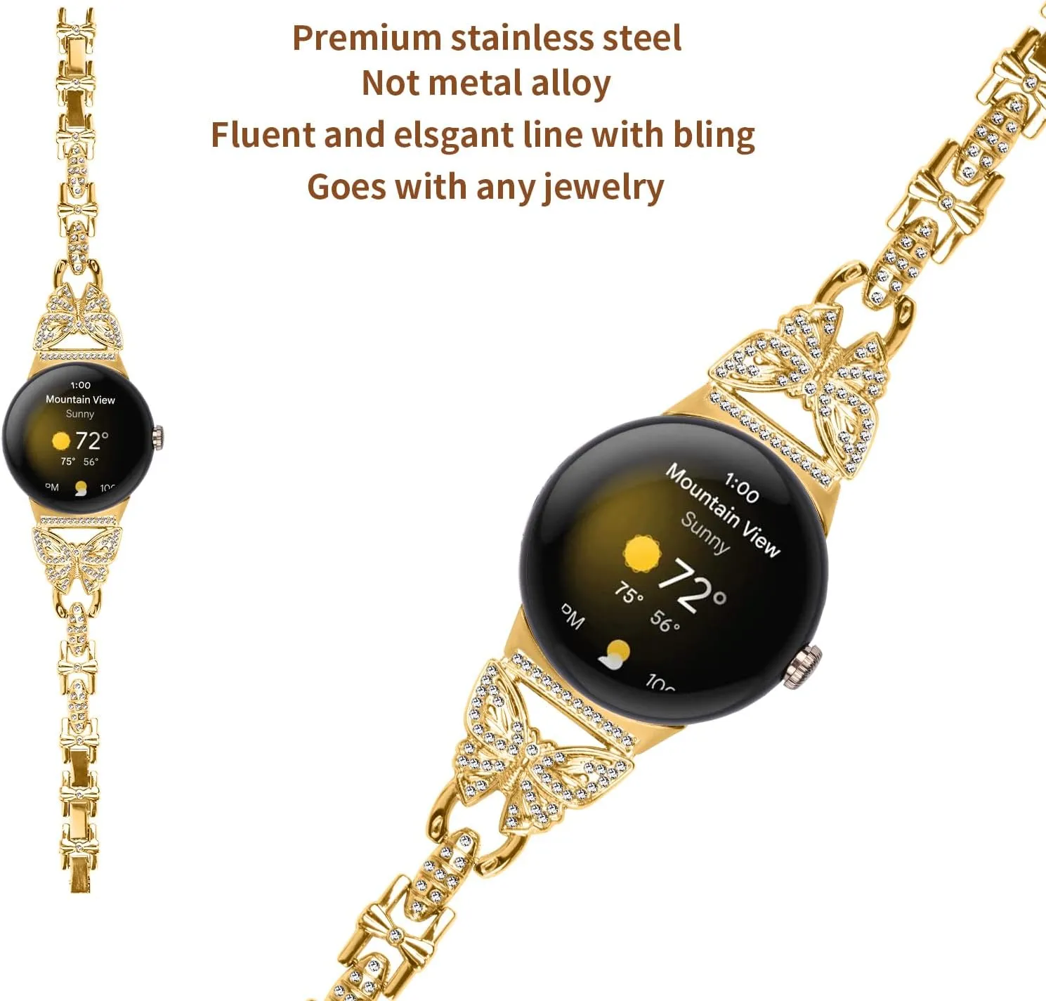 Google Pixel SmartWatch 2022 Released Compatible With Google Pixel Band Replacement, Women Bracelet Breathable Stainless outcome Steel Rhinestones Strap for 