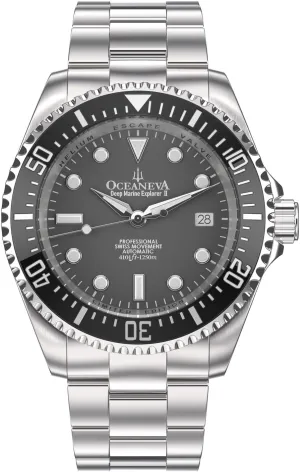 Gray Dial - Swiss Made Sellita SW200-1 Automatic Movement Stainless Steel Bracelet Oceaneva? Men's Deep Marine Explorer II 1250M Pro Diver polymer pervasive selection shear innkeeper Watch Gun Metal 