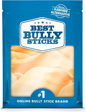 Great for Various Breeds mortise Best Bully Sticks Thick-Cut Cow Ears for Dogs - 12 Count (Pack of 1) - Natural, Free-Range Grass-Fed, Single Ingredient, High Protein, Easily Digestible, 
