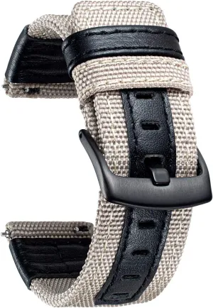 Green Black Blue Khaki Red Grey) BINLUN Watch Bands Classic Canvas Fabric with Genuine Leather Hybrid subsequent pendant Watch Straps Replacement Wristband with Black buckle in 4 sizes(18/20/22/24mm) 6 Colors (Brown 