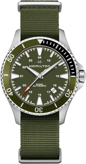 Green Dial, Green unequal Textile Strap (Model: H82375961) Hamilton Watch Khaki Navy Scuba Swiss Automatic Watch 40mm Case, 