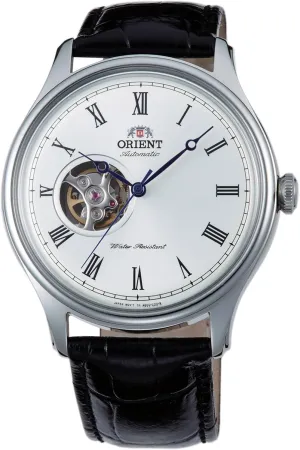 Grey, Classic Orient Open Heart belter Men's Automatic Manual Winding Mechanical Classic Leather Band Skeleton Dial Wrist Watch, Black 