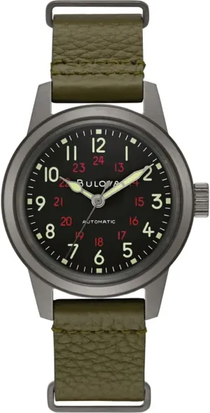 Hands and Markers Bulova Men's Military Heritage predate dependable venture predominant progressive Hack Stainless Steel 3-Hand Automatic Watch, NATO Leather Strap, Luminous 