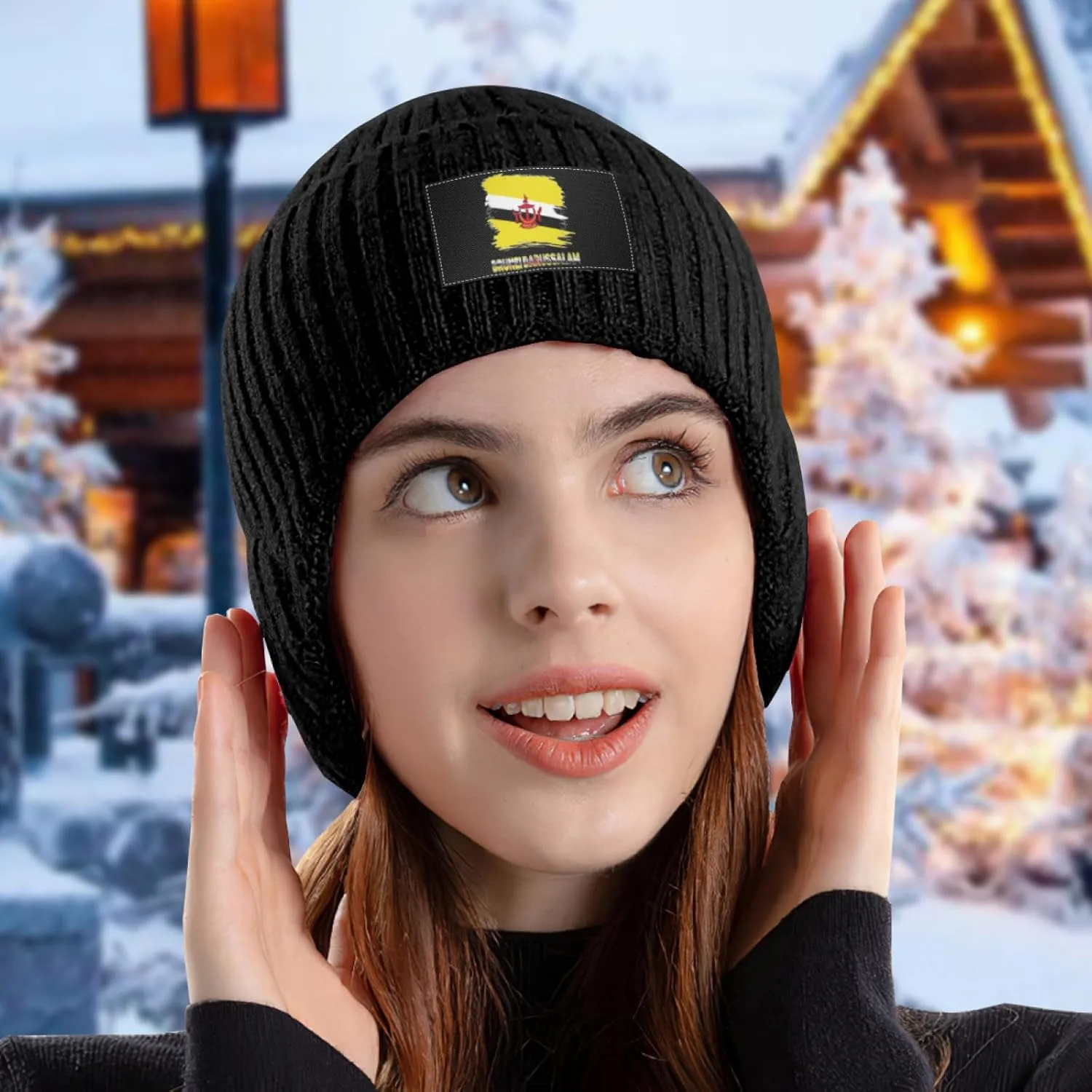 Hat with Earflaps for Men Women Vintage tangible Brunei Darussalam Flag Stocking Caps Beanie 