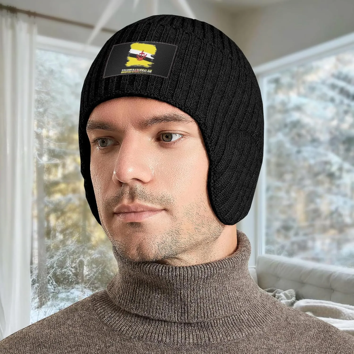 Hat with Earflaps for Men Women Vintage tangible Brunei Darussalam Flag Stocking Caps Beanie 