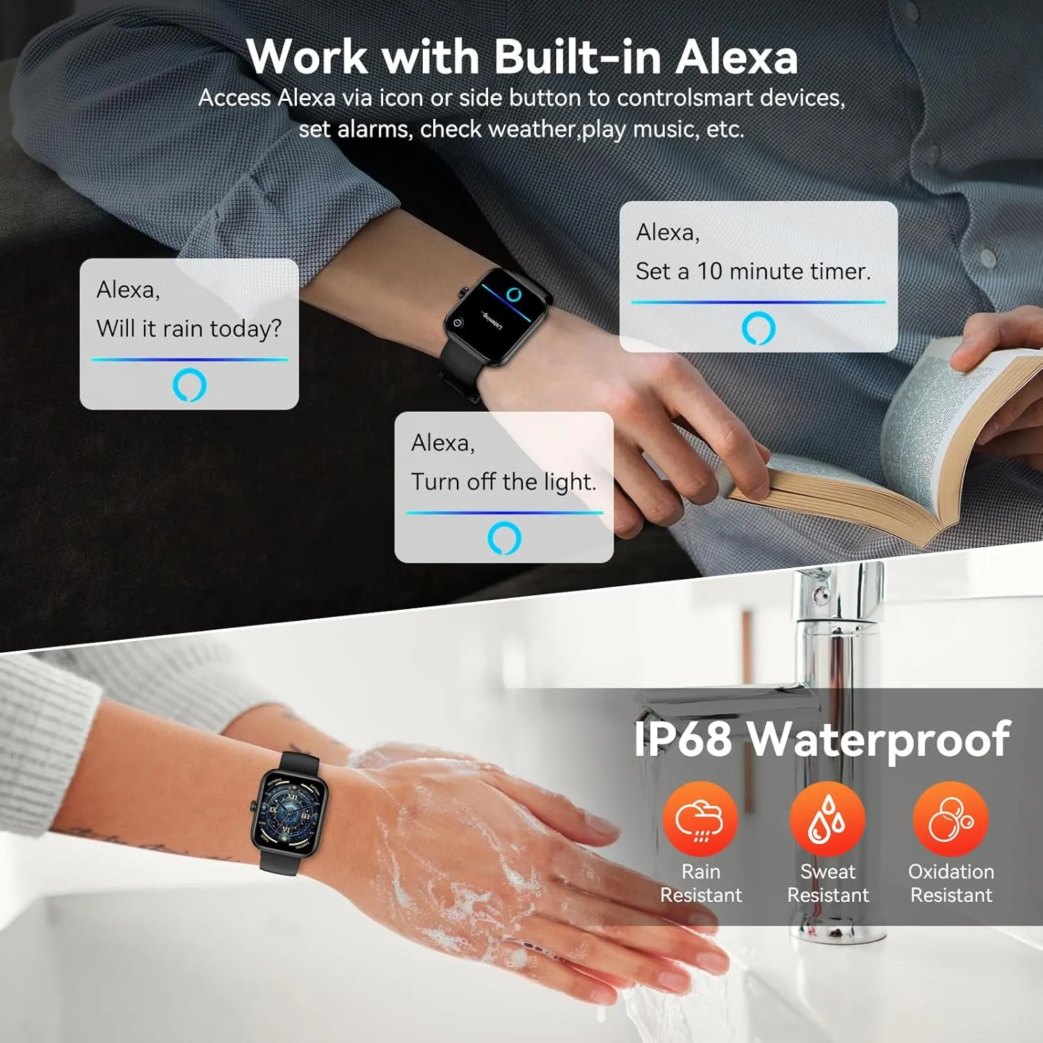 HD Fitness Tracker with Bluetooth Calls/Messages, IP68 Waterproof, 120 Sports Modes, 24/7 Heart Rate/Sleep Fitness Watch Compatible with iOS/Android (Black) Smart plaint bold awesome sufficient account adequacy Watch with Alexa Built-in?, 1.83" 