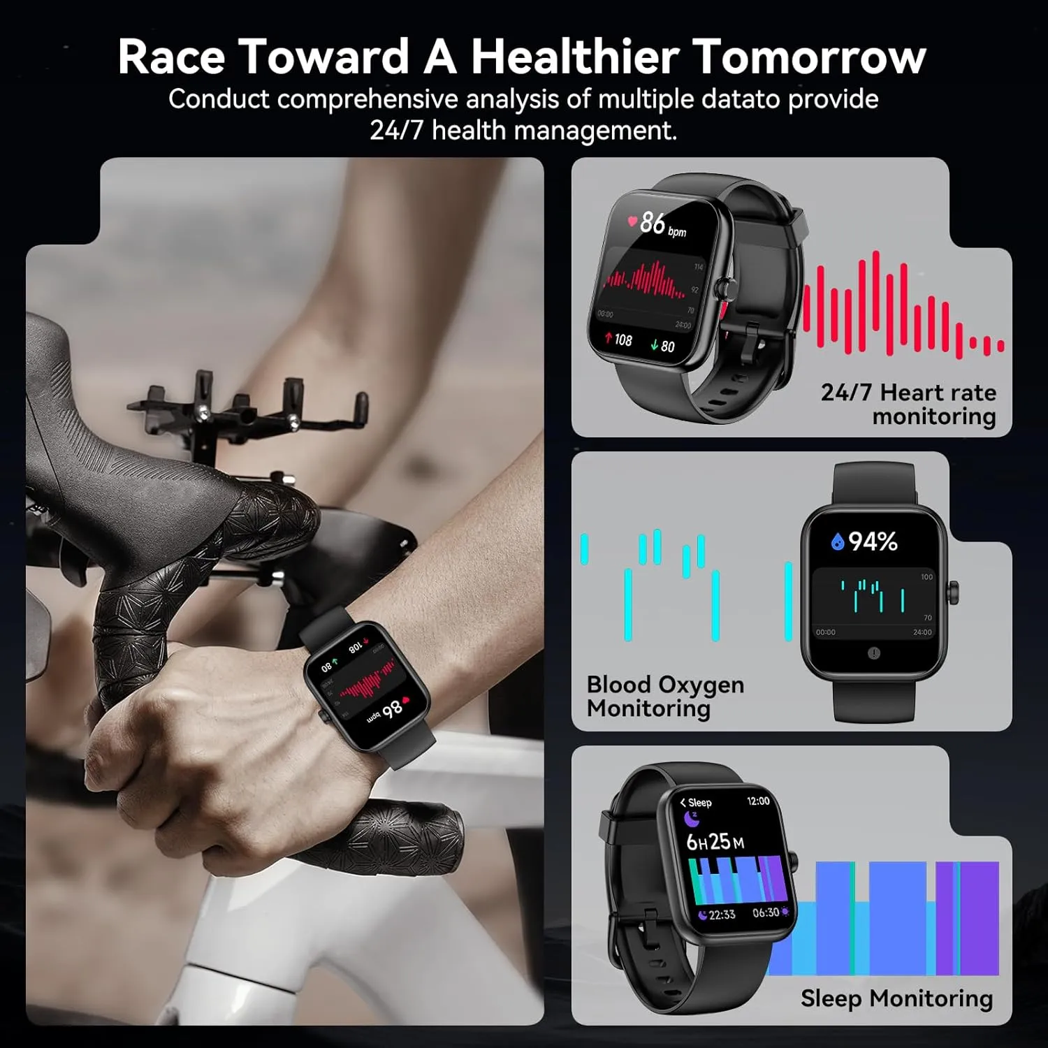 HD Fitness Tracker with Bluetooth Calls/Messages, IP68 Waterproof, 120 Sports Modes, 24/7 Heart Rate/Sleep Fitness Watch Compatible with iOS/Android (Black) Smart plaint bold awesome sufficient account adequacy Watch with Alexa Built-in?, 1.83" 