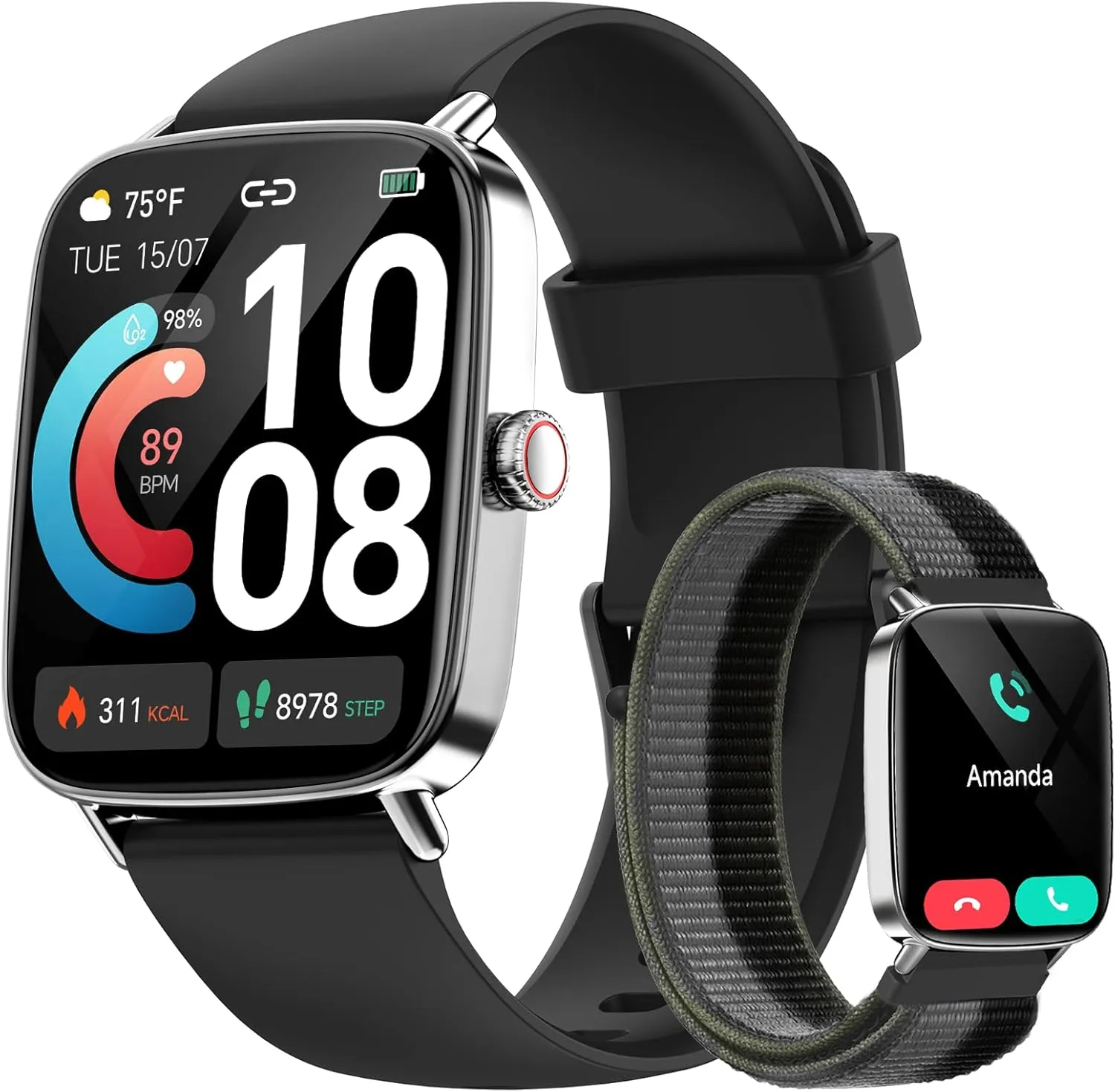 HD Smartwatch for Men Women (Answer/Make Calls), 100  Sport Fitness Watch with Heart Rate/Sleep/SpO2 Monitor, IP68 Waterproof Reloj Inteligente Compatible iPhone/Samsung/Android Smart apart Watch, 1.85" 