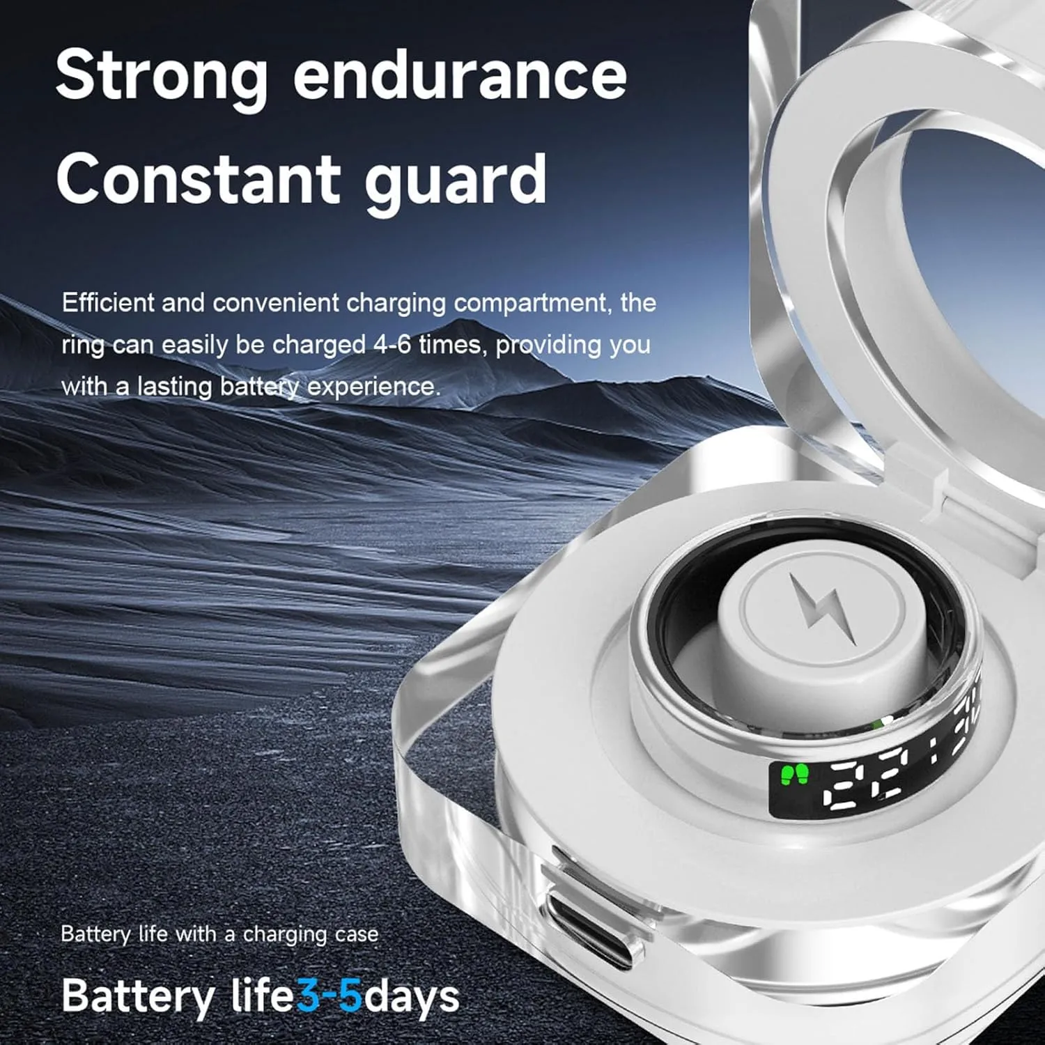 Health (Size 11 (20.7mm / 0.81in)) Smart Ring, Fitness Tracker Men Women Touch Screen IP68 Health Exercise Redord Steps with Charging Bay Supports tycoon Multiple Sports Modes 