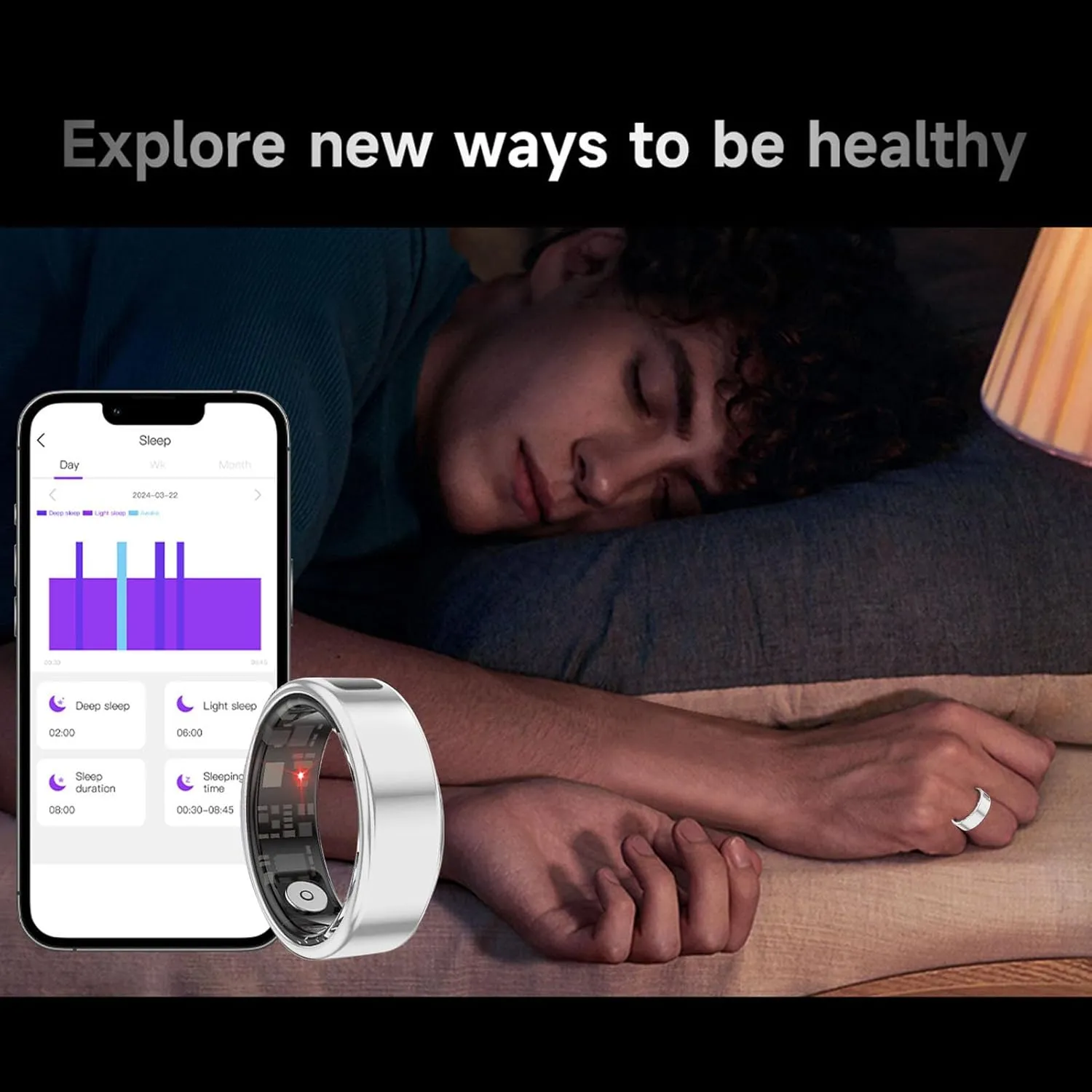 Health (Size 11 (20.7mm / 0.81in)) Smart Ring, Fitness Tracker Men Women Touch Screen IP68 Health Exercise Redord Steps with Charging Bay Supports tycoon Multiple Sports Modes 