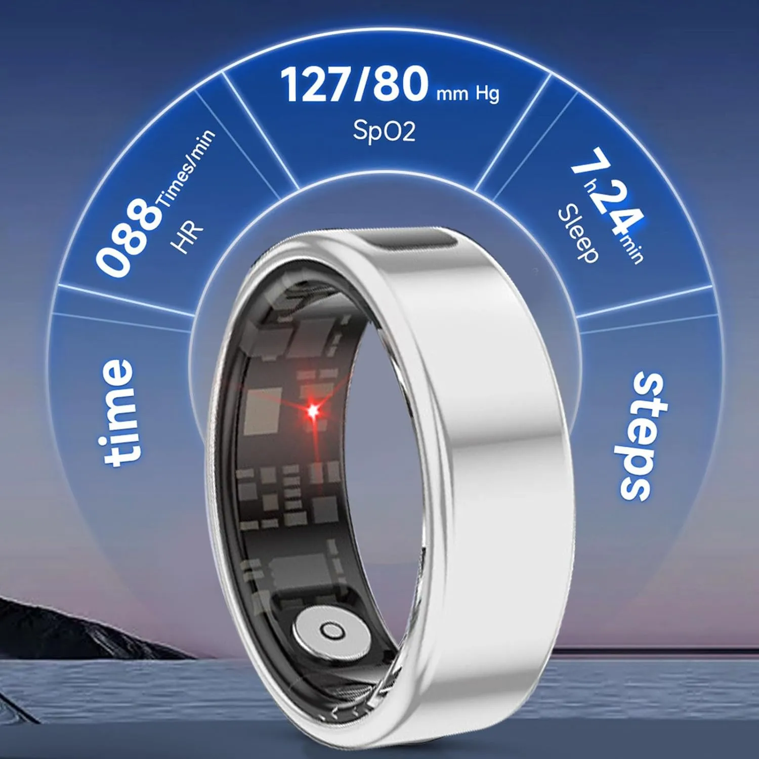 Health (Size 11 (20.7mm / 0.81in)) Smart Ring, Fitness Tracker Men Women Touch Screen IP68 Health Exercise Redord Steps with Charging Bay Supports tycoon Multiple Sports Modes 