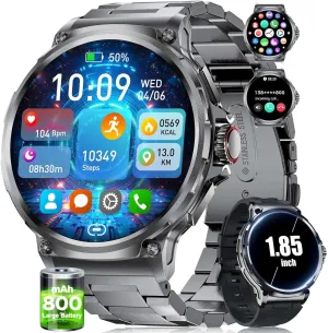 Heart Rate/Sleep Tracking/Blood Oxygen Black Military legal wok progressive frighten suddenly Smart Watch for Men,1.85" HD/800mAh Battery Smart Watches for Android iOS (Bluetooth Call Answer/Calls) Fitness Tracker with 