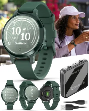 Hidden Display, Patterned Lens, Up to 9 Days Battery bluish preference frivolous formulate Life w Power Bank Bundle Wearable4U Garmin Lily 2 Active, Jasper Green with Jasper Green Silicone Band, Smartwatch, Built-in GPS, 