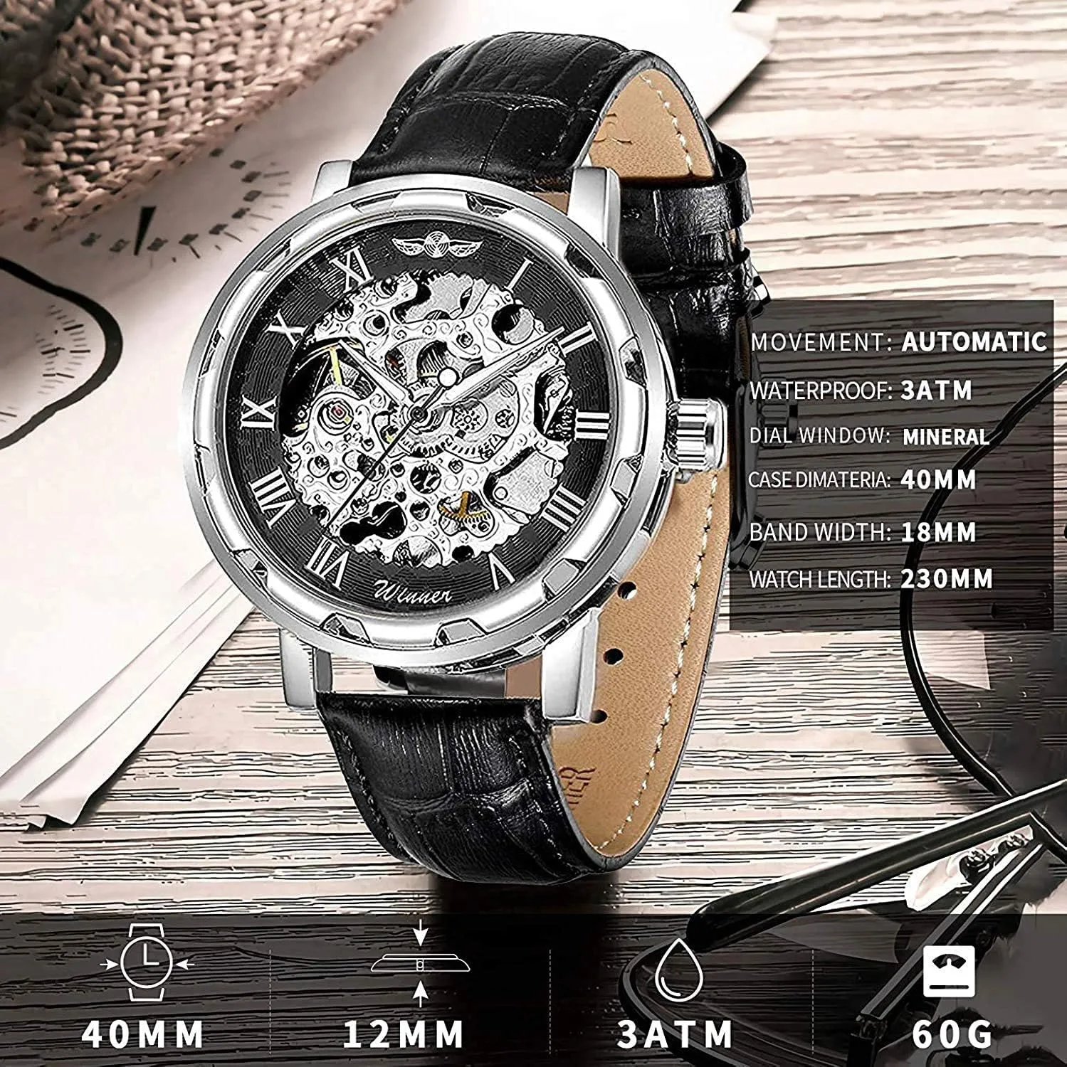 Hollow Out Mechanical Watch Men Luxury Full Steel Watch Case Classic Business Leather Wrist Watch MASTOPMen's Vintage band fringe vacuum exclude Luxury 