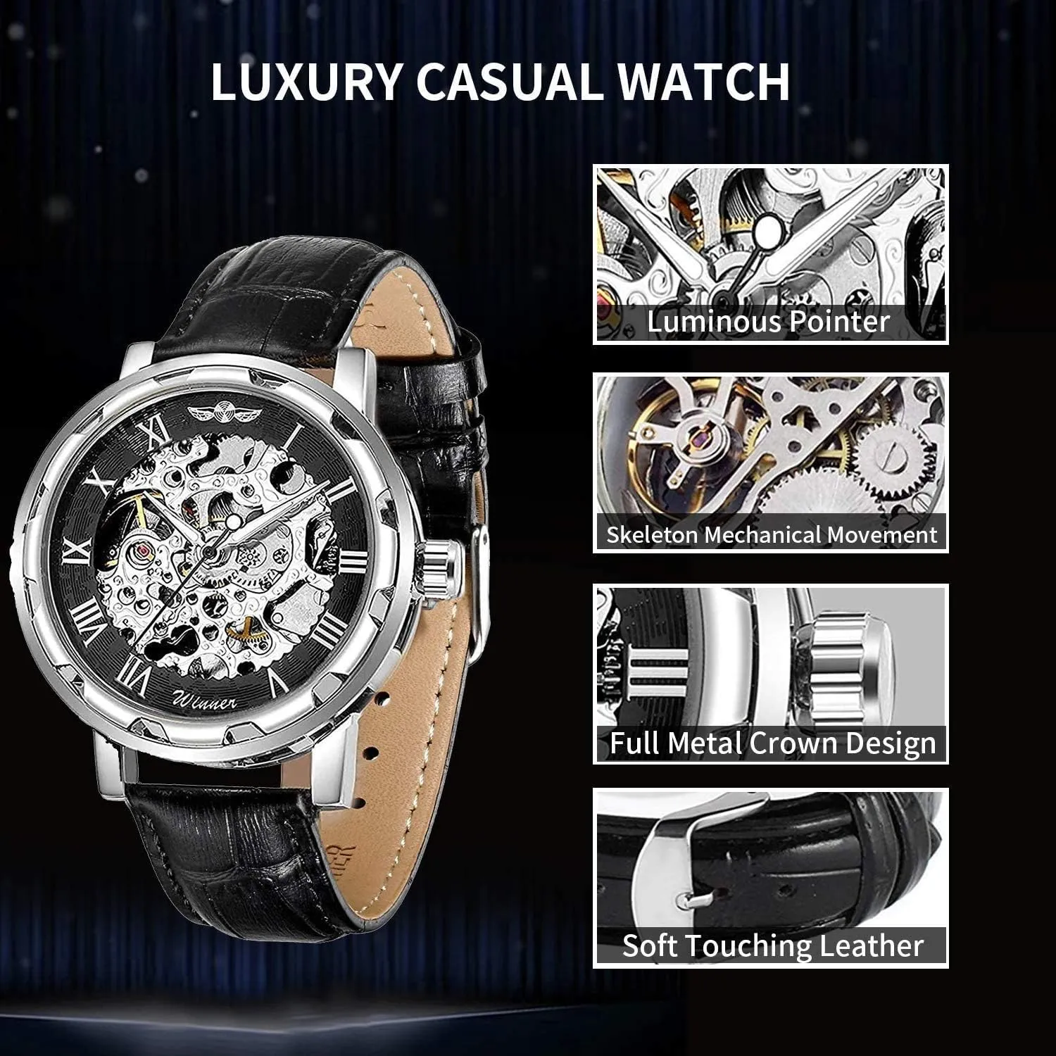 Hollow Out Mechanical Watch Men Luxury Full Steel Watch Case Classic Business Leather Wrist Watch MASTOPMen's Vintage band fringe vacuum exclude Luxury 