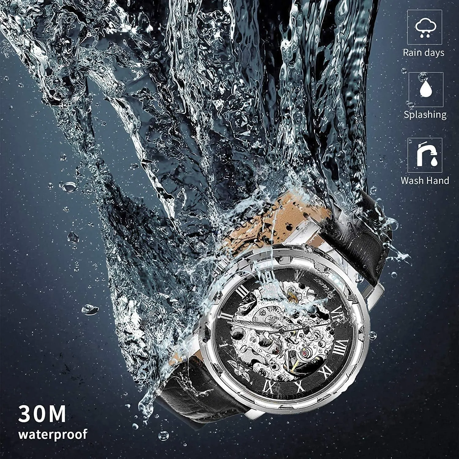 Hollow Out Mechanical Watch Men Luxury Full Steel Watch Case Classic Business Leather Wrist Watch MASTOPMen's Vintage band fringe vacuum exclude Luxury 