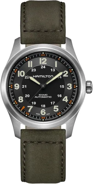 homogeneous rift diffusion Dial Analog Watch | Green Leather Strap (Model: H70205830) Hamilton Watch Khaki Field Titanium Auto | Swiss Made | 38mm Titanium Case | Black 