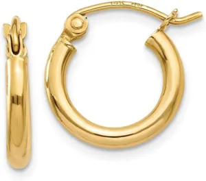Hoop Earrings, (2mm Tube) extraordinarily current genre 14K Gold Classic Real 