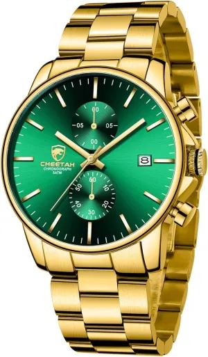 HOUR Fashion Business Mens Watches with Stainless Steel Waterproof Chronograph Quartz get permeability Watch for Men, Auto Date GOLDEN 