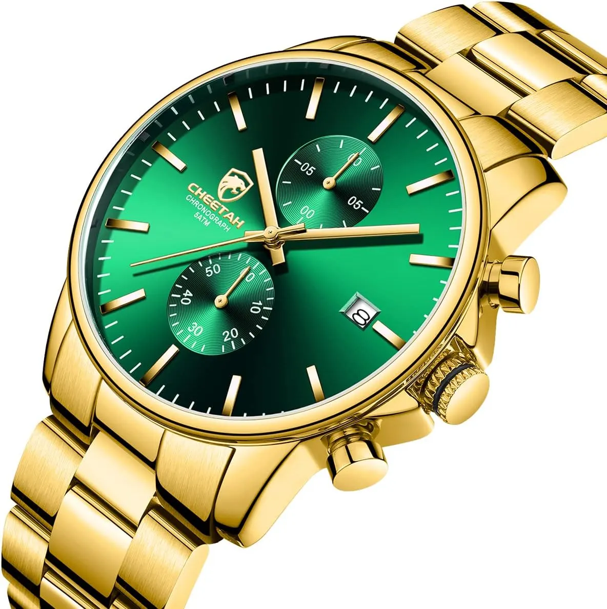 HOUR Fashion Business Mens Watches with Stainless Steel Waterproof Chronograph Quartz get permeability Watch for Men, Auto Date GOLDEN 