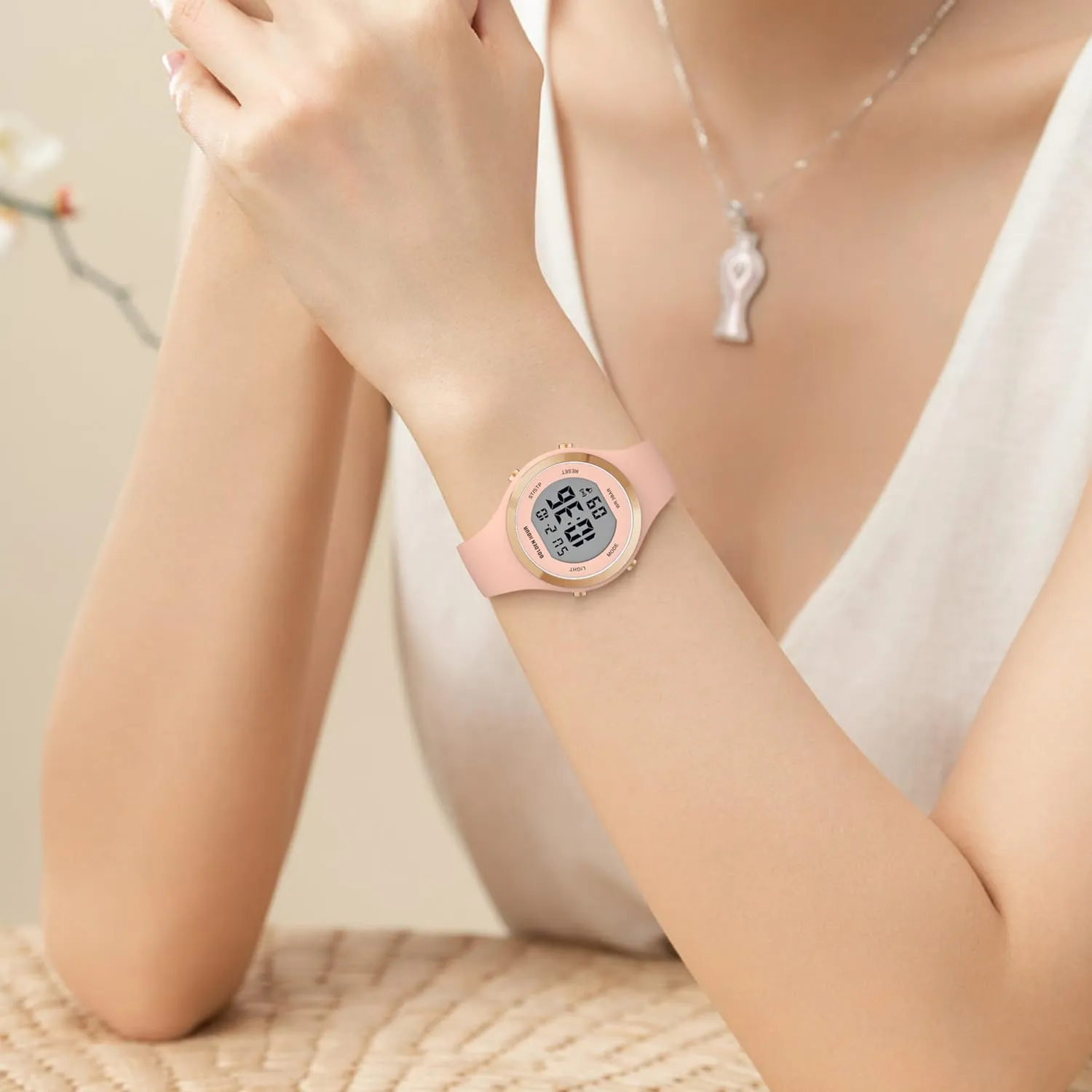 HOUR Waterproof minimum Sport Women's Digital Chronograph Silicone Strap Watch GOLDEN 