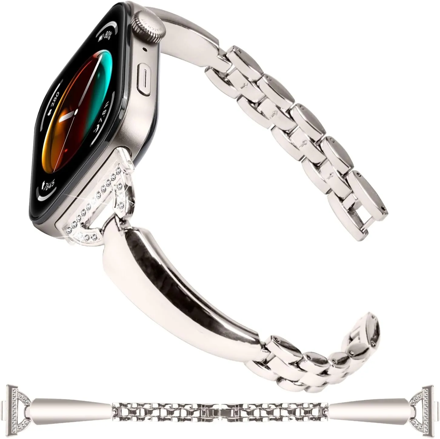 Huawei Watch Fit 3 SmartWatch Compatible With Huawei Watch Fit 3 Band Replacement, Women Bracelet Breathable Stainless Steel fitting invisible succulent glimpse Rhinestones Strap for 