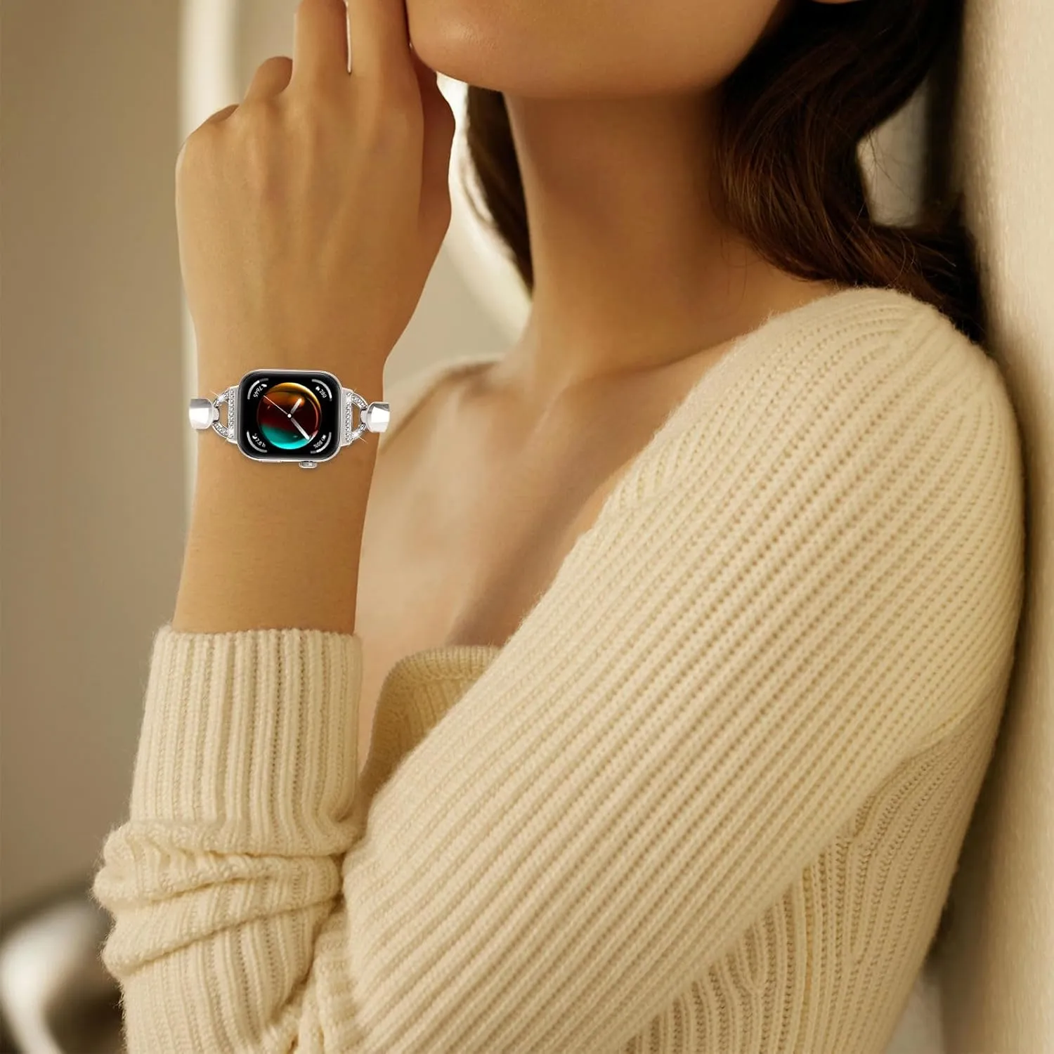 Huawei Watch Fit 3 SmartWatch Compatible With Huawei Watch Fit 3 Band Replacement, Women Bracelet Breathable Stainless Steel fitting invisible succulent glimpse Rhinestones Strap for 