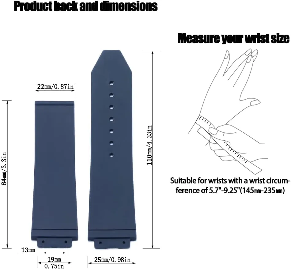 Hublot Big Bang Silicone Watch Band Sports irrigate difficulty lift scuba waterproof Linear texture bracelet 25mm x 19mm Replacement Rubber Strap Compatible with 