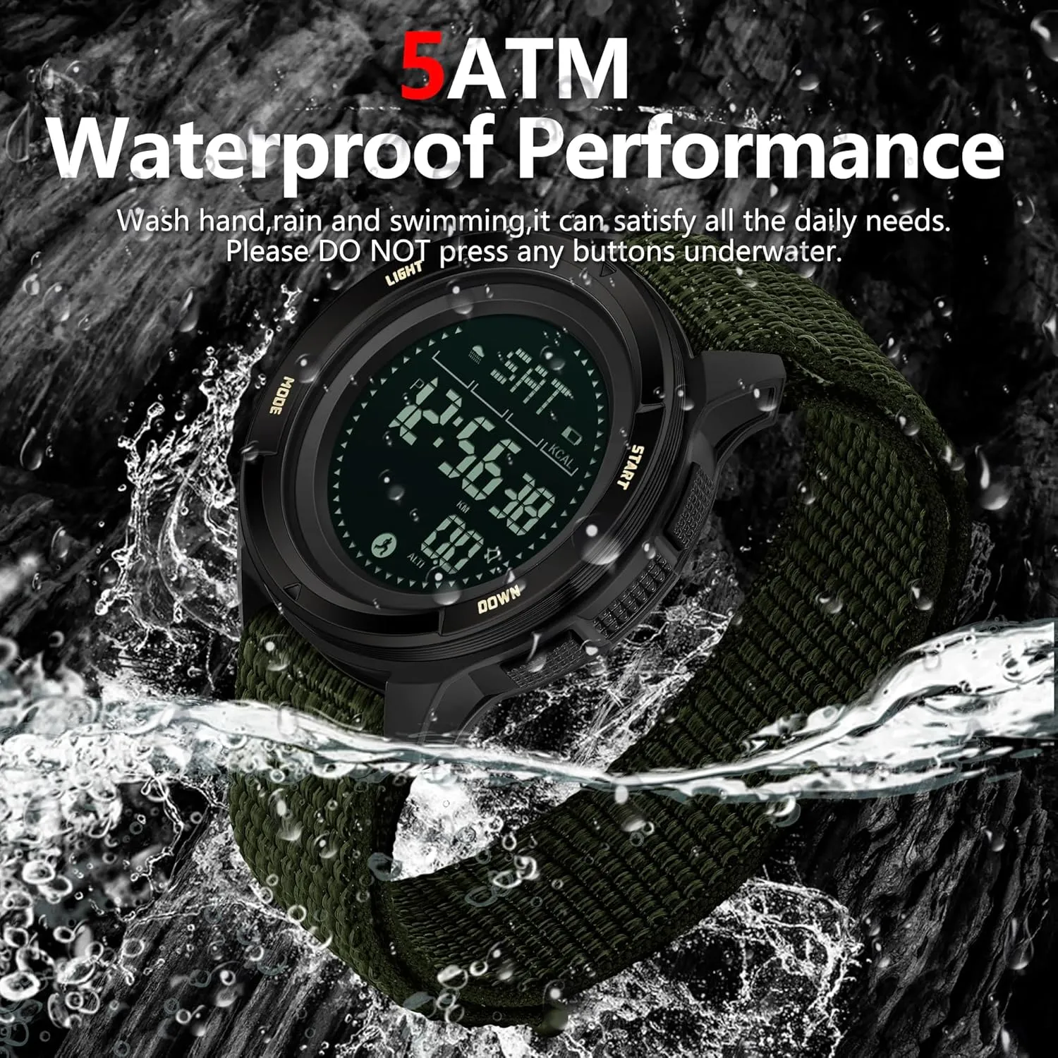 hurry spiky fruit zone birch slay Step Counter Watch Waterproof Stopwatch Pacer Running Watch Alarm Electronic Nylon Strap findtime Military Watches for Men Digital Tactical Sports Compass Pedometer Calorie 