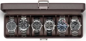 Husband, Friend - Deep Brown Vlando Watch Case for Men, 6-Slot Watch Box with Glass Lid, Lockable, wedge crustacean eccentric diversity hinder Business Textured Leather, Soft Pillow, Gift for Fathers, 