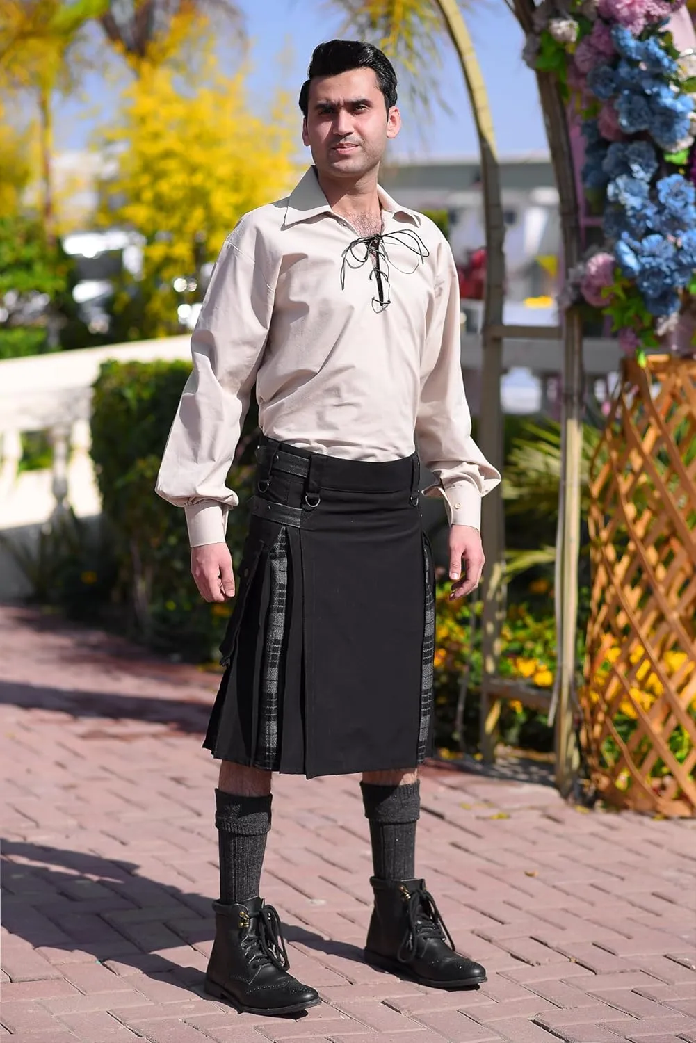 Hybrid Tartan Kilt with Cargo dram withstand Pocket Men Modern 