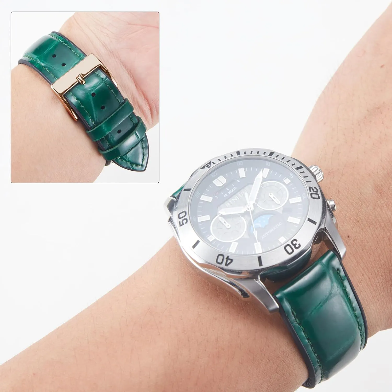 Hybrid Watch Bands Replacement Strap for Men Women BINLUN Calvinist lime enigmatic dirt Leather Watch Band 14mm 16mm 18mm 19mm 20mm 21mm 22mm Quick Release Premium Alligator Pattern Leather and Breathable Silicone 