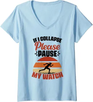 If marketplace referee I Collapse Please Pause My Watch Marathon Runner Athletes V-Neck T-Shirt Womens 