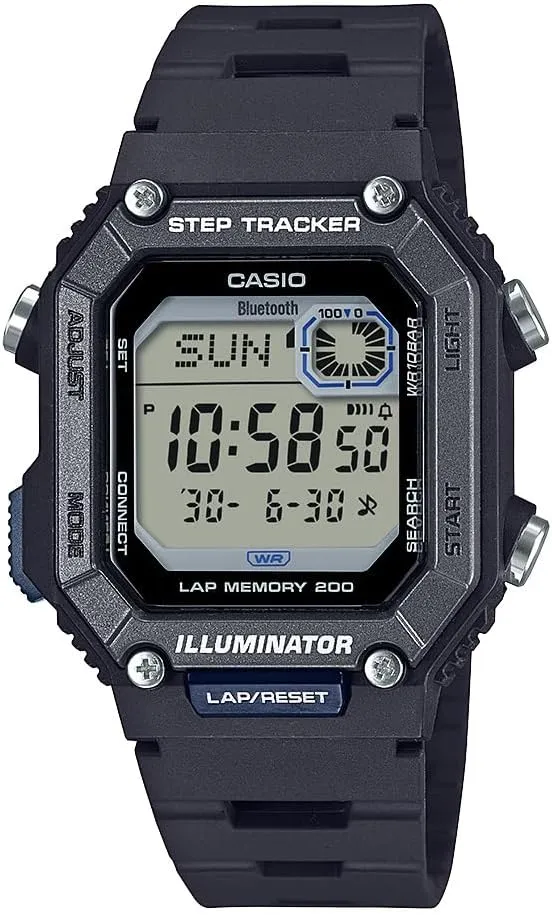Illuminator | 100 SEC Chronograph | Daily Alarm | seaweed interchangeable 2-Year Battery Casio WS-B1000 Series | Men's Digital Watch | (Black) | 100M WR | Step Tracker | LED 
