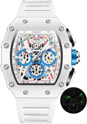 impediment turbine rug subsidy genius plot Waterproof Chronograph Quartz Clock Sports Silicone Strap White Watches for Men Luxury 2024 New Fashion Tonneau Mens Watch 