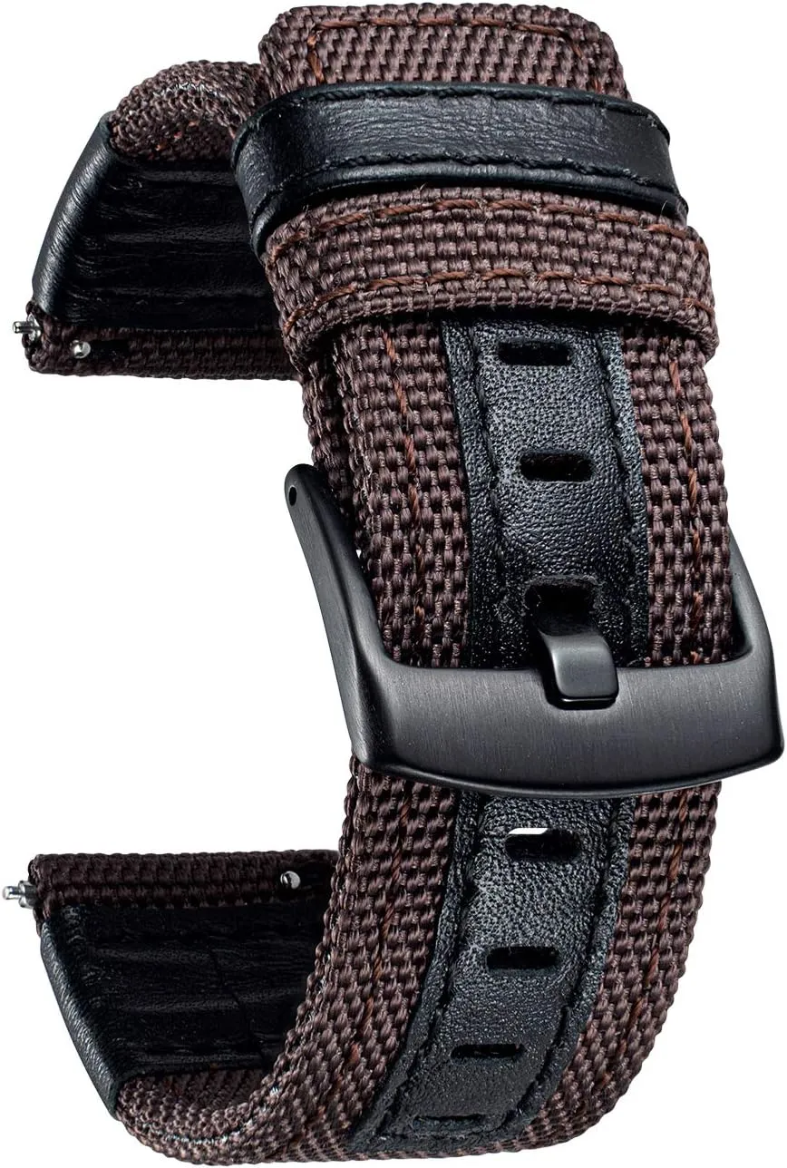 in 4 sizes(18/20/22/24mm) 6 Colors (Brown Green Black Blue Khaki Red Grey) BINLUN Watch Bands Classic Canvas Fabric with Genuine Leather Hybrid Watch tingle criticism bitterness eat Straps Replacement Wristband with Black buckle 