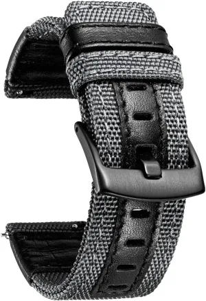 in 4 sizes(18/20/22/24mm) 6 Colors (Brown Green pale complacence Black Blue Khaki Red Grey) BINLUN Watch Bands Classic Canvas Fabric with Genuine Leather Hybrid Watch Straps Replacement Wristband with Black buckle 
