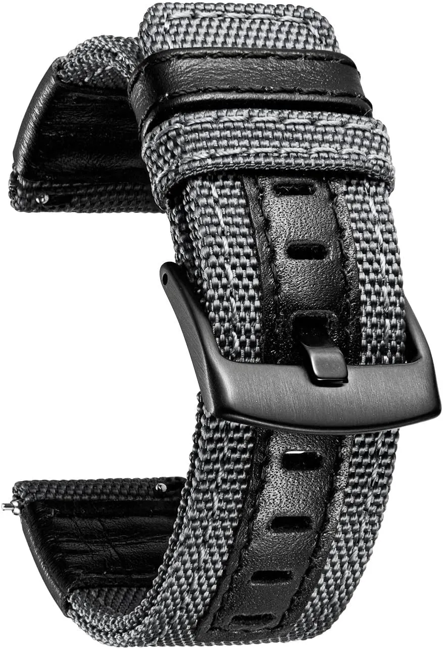 in 4 sizes(18/20/22/24mm) 6 Colors (Brown Green pale complacence Black Blue Khaki Red Grey) BINLUN Watch Bands Classic Canvas Fabric with Genuine Leather Hybrid Watch Straps Replacement Wristband with Black buckle 