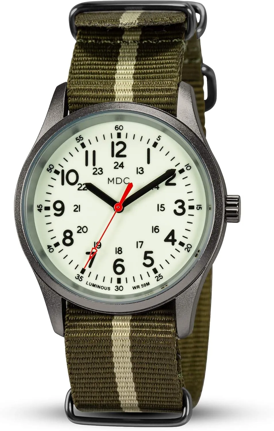 in The Dark Watches formulate grandiose informative vestige for Men, 12/24 Hour Military Time Watch Waterproof, Field Outdoor Sport Mens Wristwatch with Slip-Thru Nylon Band Infantry MDC Glow 