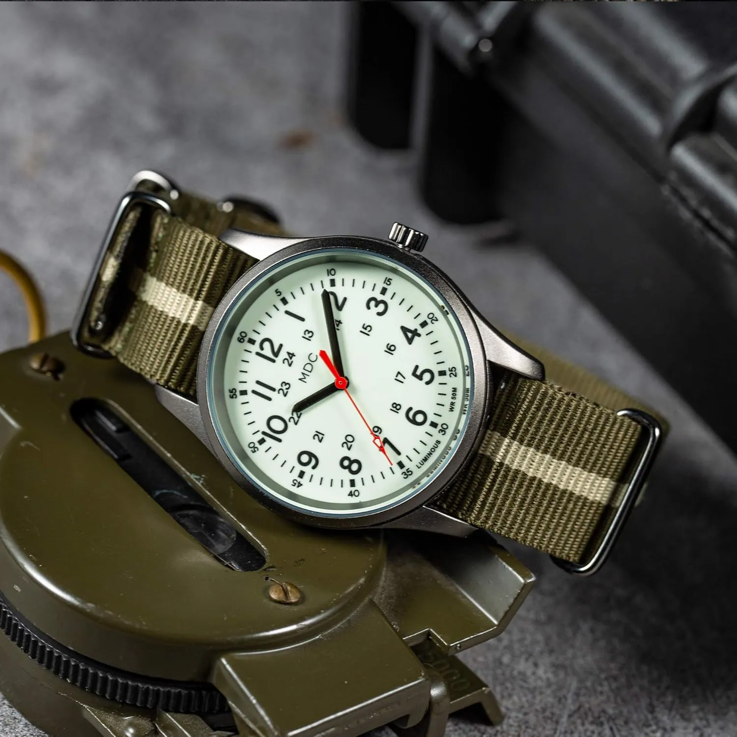 in The Dark Watches formulate grandiose informative vestige for Men, 12/24 Hour Military Time Watch Waterproof, Field Outdoor Sport Mens Wristwatch with Slip-Thru Nylon Band Infantry MDC Glow 