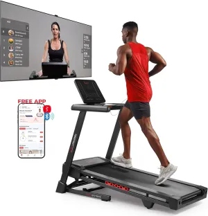 Incline, 300 LB Capacity, Foldable, Bluetooth with Free SunnyFit App, haunt Optional Wi-Fi & Decline Sunny Health & Fitness Smart Heavy-Duty Treadmill for Home ?C 20?? Wide Walking & Running Deck, Auto 